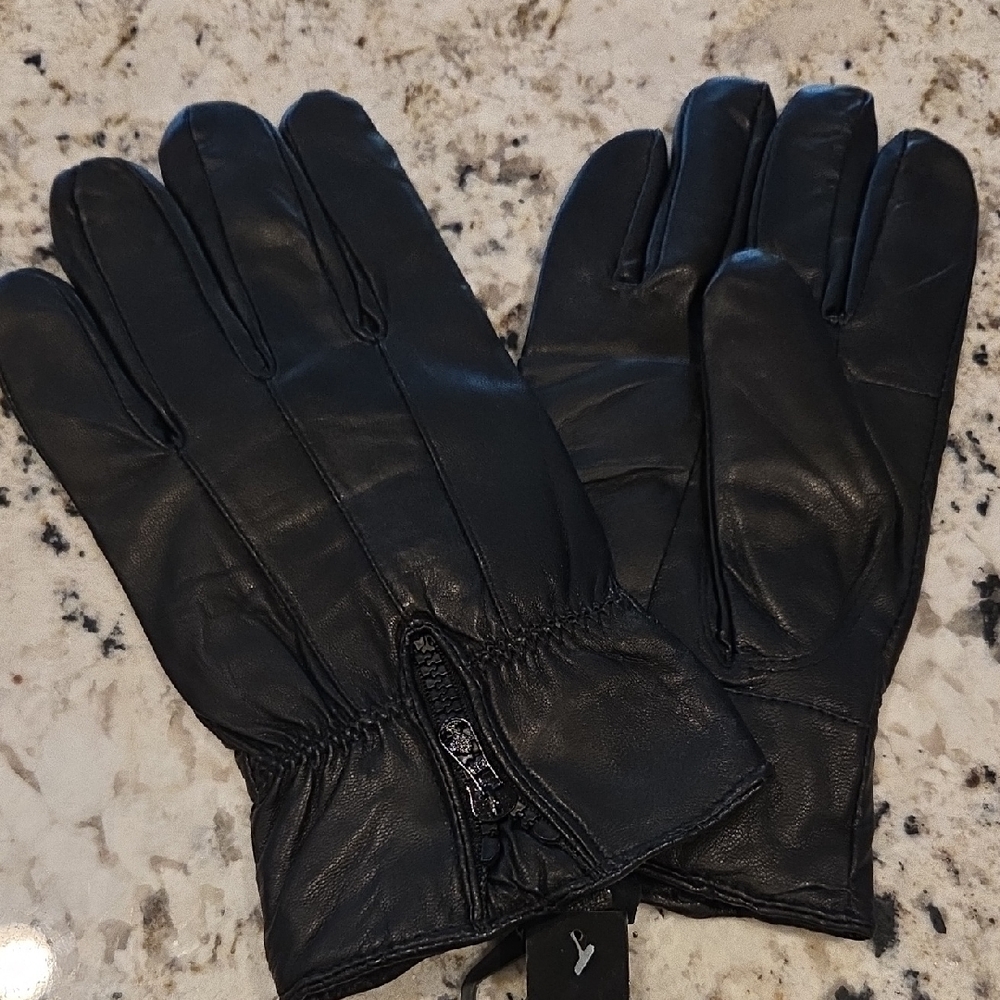 Tahari Unisex Black Leather Gloves